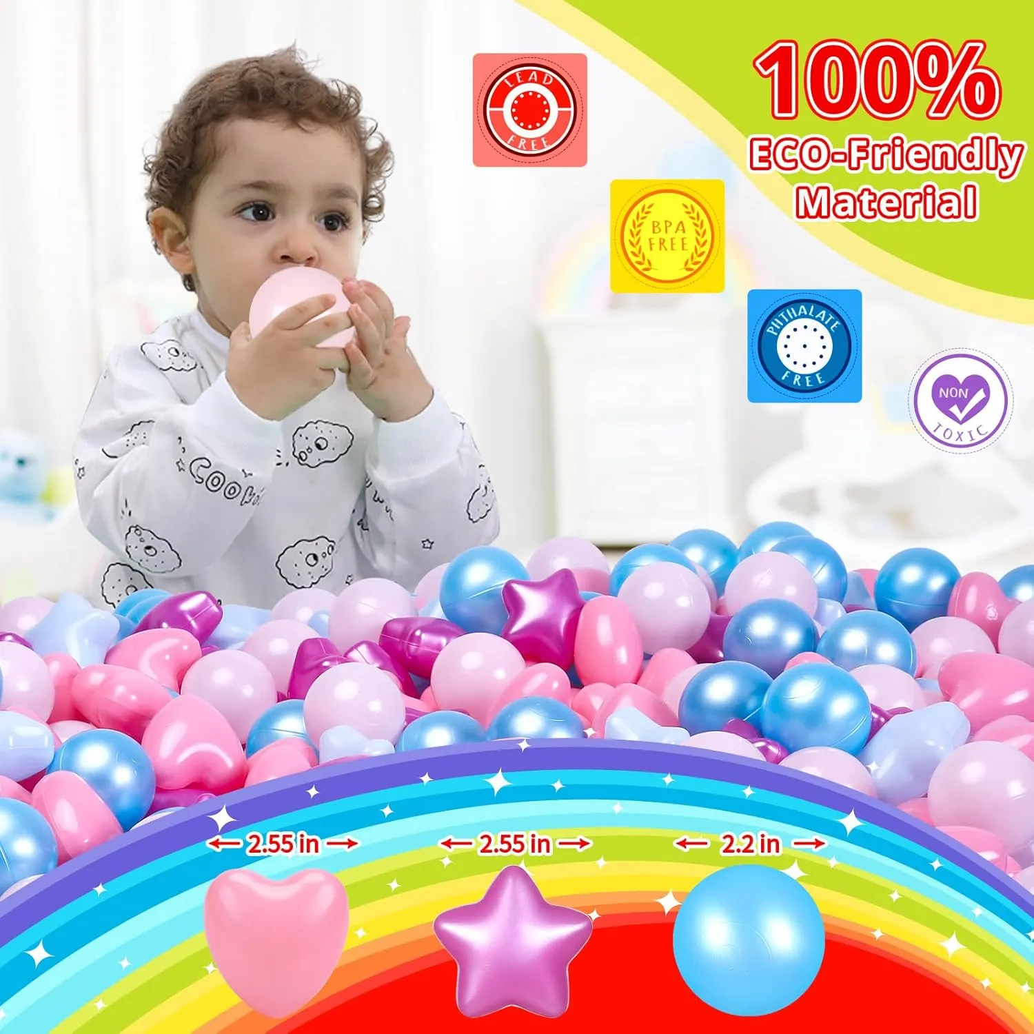 STARBOLO Star Ball Pit Balls for Kids - Mixed Star Balls Crush Proof Play Plastic Balls for Ball Pit Soft Plastic Pool Ball for Kids Birthday Party Phthalate Free BPA Free Non-Toxic Indoor Outdoor.