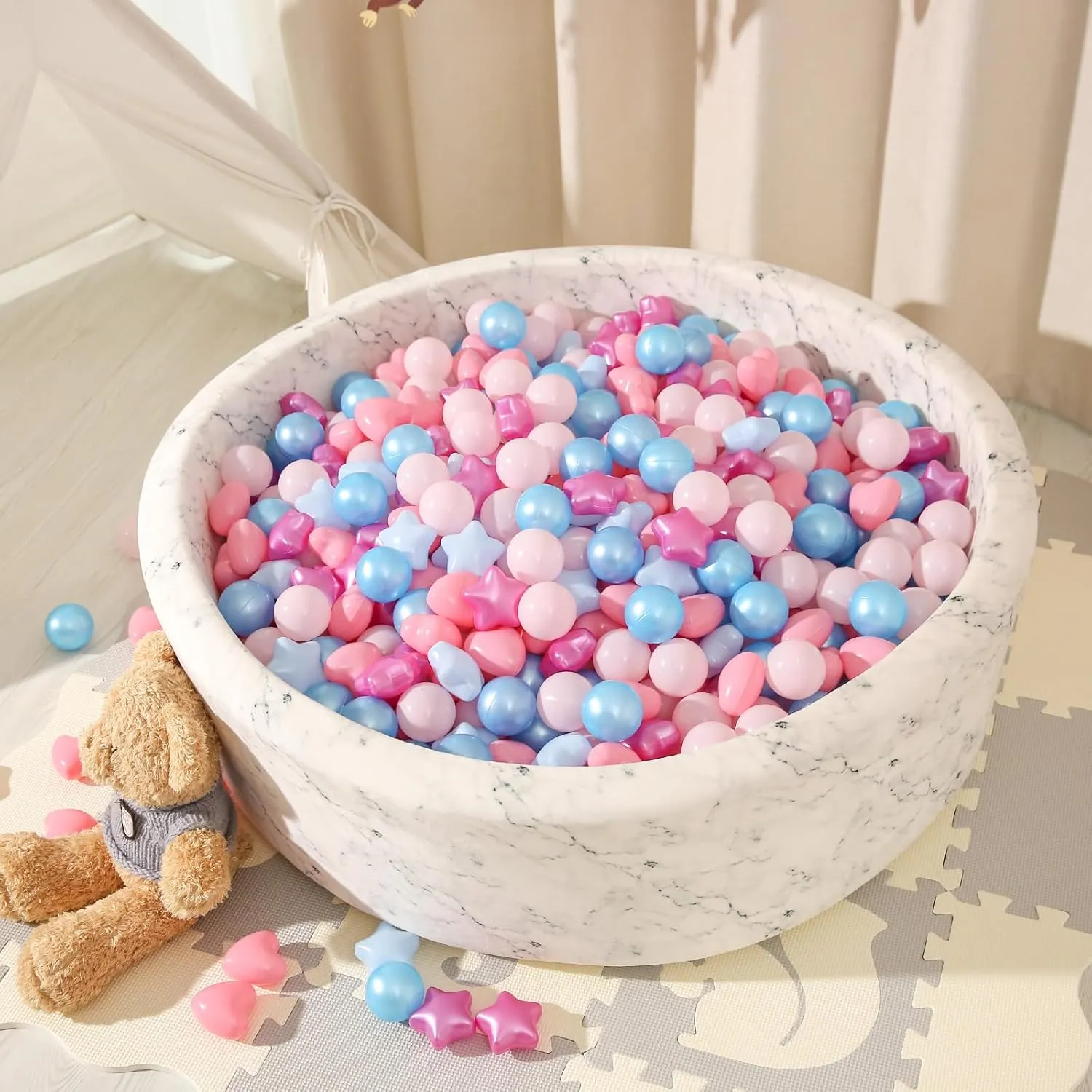 STARBOLO Star Ball Pit Balls for Kids - Mixed Star Balls Crush Proof Play Plastic Balls for Ball Pit Soft Plastic Pool Ball for Kids Birthday Party Phthalate Free BPA Free Non-Toxic Indoor Outdoor.