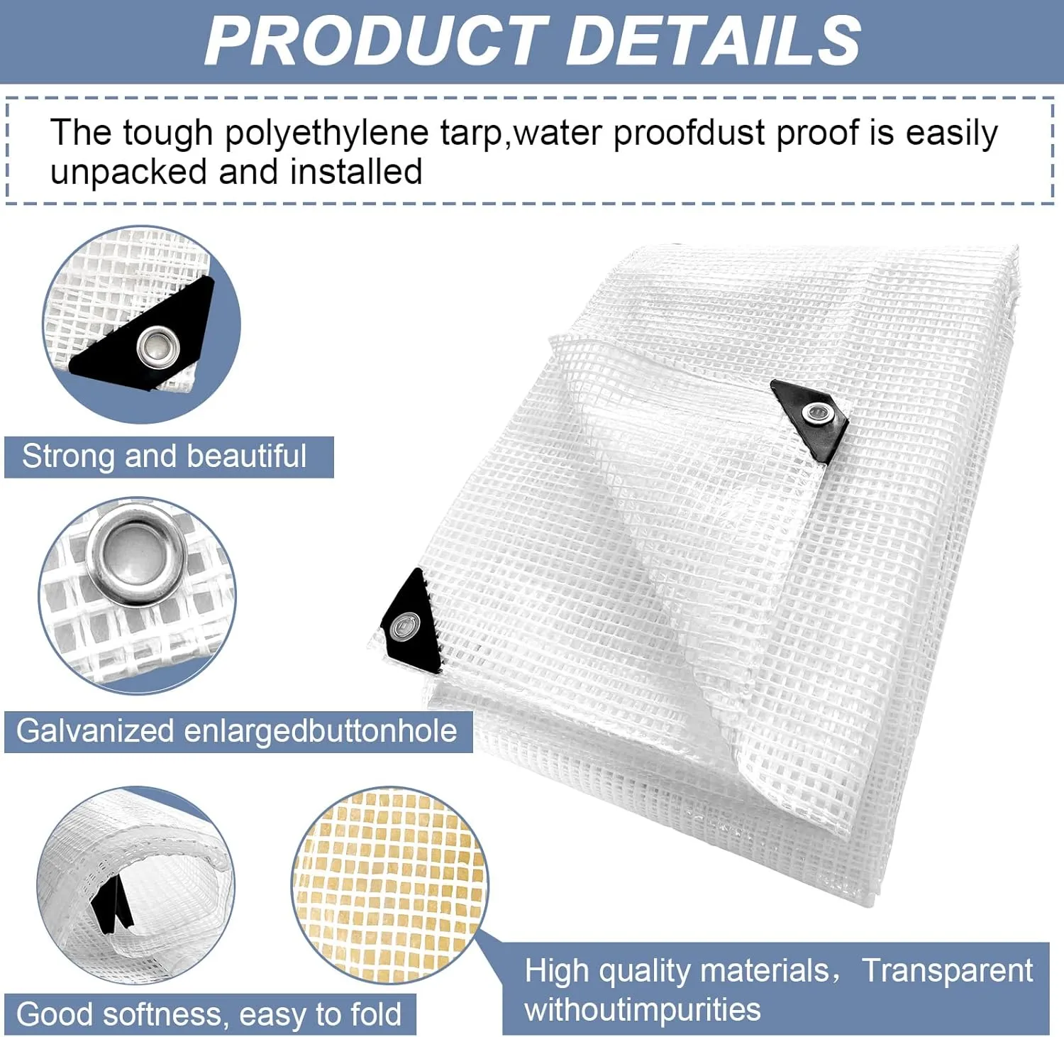 STARPYNG-10 Mil Clear/White 16X20 Feet Tarp-Heavy Duty Clear Mesh Tarp-Waterproof Tarp, UV Resistance,Greenhouse, Canopy, Tent, Yard and Outdoor Activities