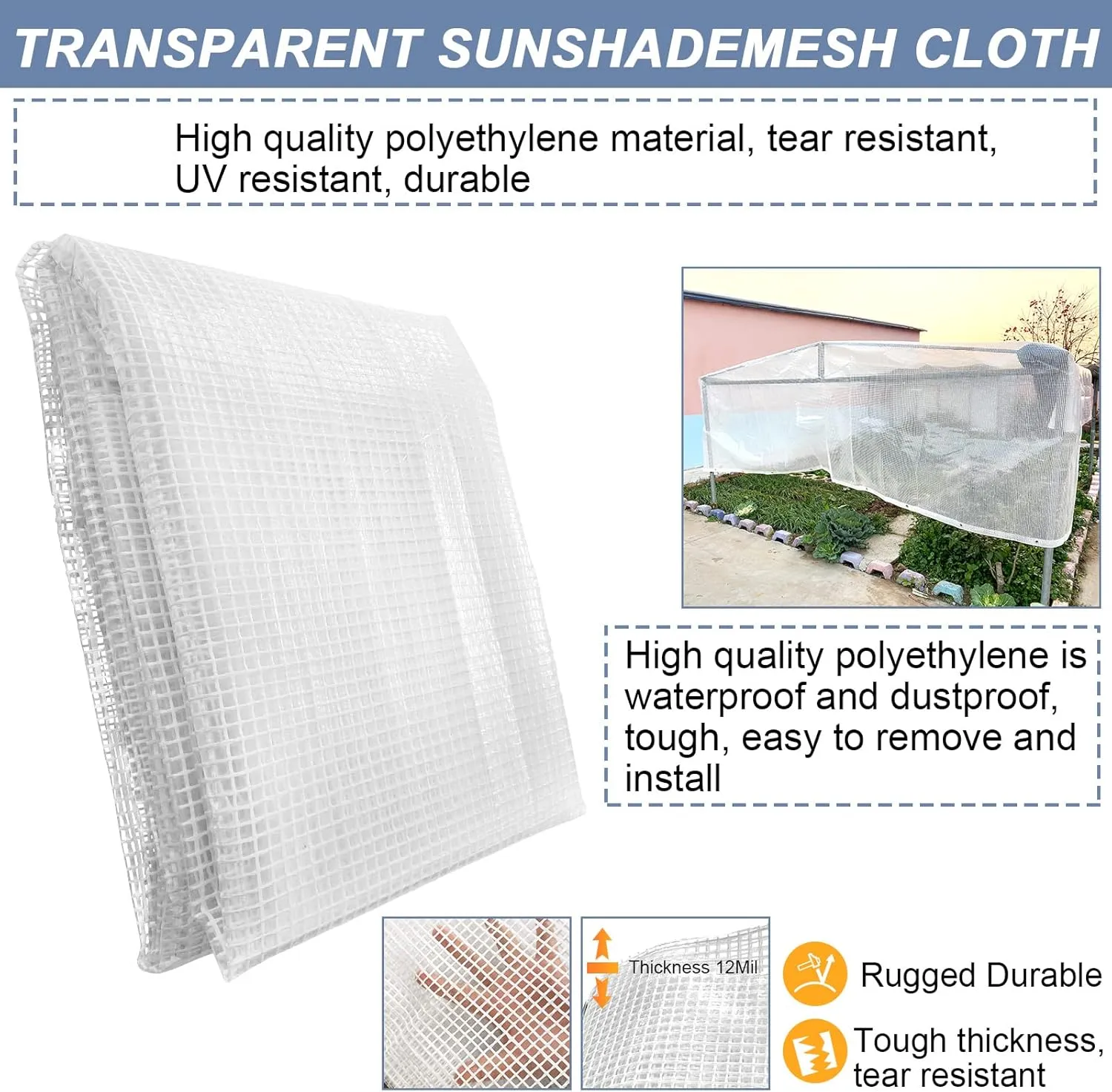STARPYNG-10 Mil Clear/White 16X20 Feet Tarp-Heavy Duty Clear Mesh Tarp-Waterproof Tarp, UV Resistance,Greenhouse, Canopy, Tent, Yard and Outdoor Activities