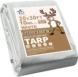 STARPYNG-10 Mil White 20x30 Feet Tarp-Heavy Duty Poly Tarpaulin-Waterproof Tarp, UV Resistant, Durable, Weather Resistant, Cover Car, Swimming Pool, Boat
