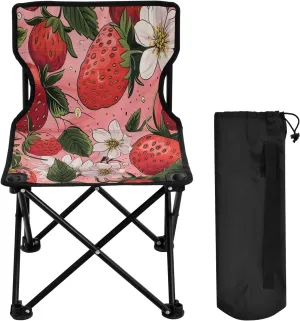 Strawberry Flower Portable Outdoor Folding Chair Anti-Slip Padded Oxford Cloth Stool Camping Chair Small for Beach Hiking Fishing Gardening Quad Camp Chair