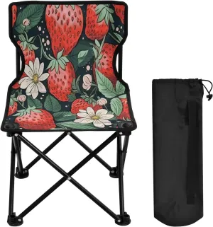 Strawberry Flower Portable Outdoor Folding Chair Anti-Slip Padded Oxford Cloth Stool Camping Chair Small for Beach Hiking Fishing Gardening Quad Camp Chair