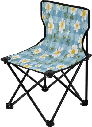 Striped Blue Daisy Portable Outdoor Folding Chair Anti-Slip Padded Oxford Cloth Stool Camping Chair Small for Beach Hiking Fishing Gardening Quad Camp Chair