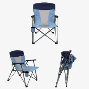 Sun Lounger Reclining Chairs Folding Camping Chair with Padded Steel Frame, Armrests, Mesh Cup Holder, Lightweight, Portable, Stable for Beach, Picnic, Fishing
