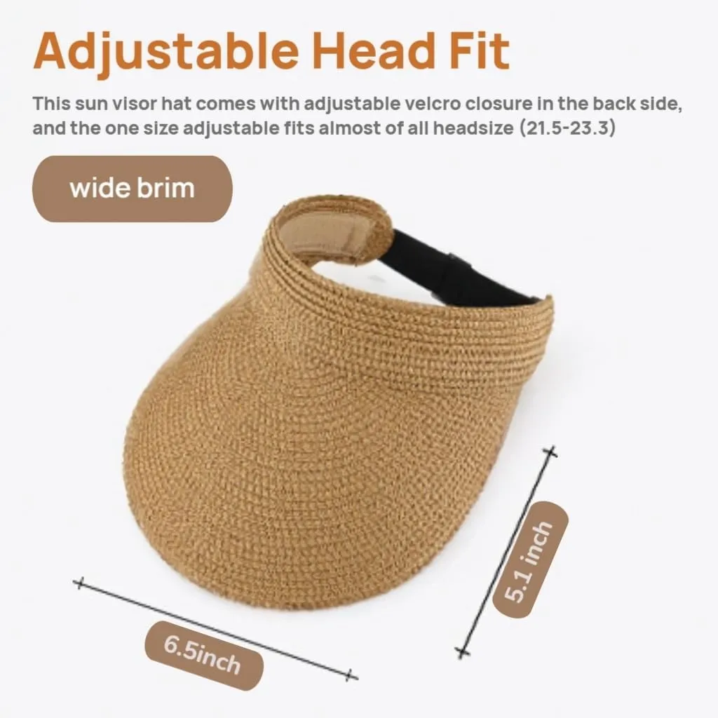Sun Visor Hat for Women Summer Beach Vacation Essential Ponytail Friendly Travel Foldable Packable UPF 50 