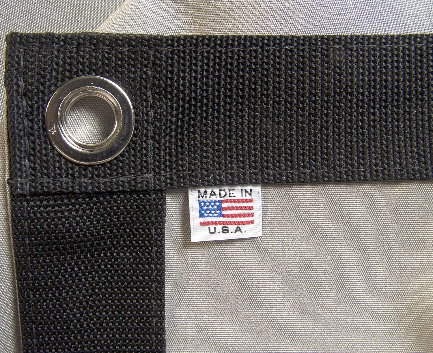 Sunbrella Tarp Cadet Grey w/Reinforced Edging & 1/2" Inch Nickel Plated Brass Rolled Rim Spur Grommets Every 16" Inches