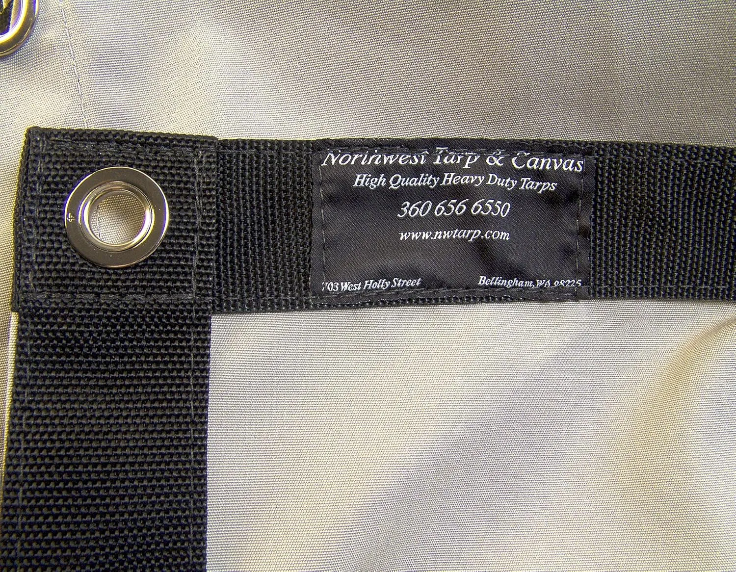 Sunbrella Tarp Cadet Grey w/Reinforced Edging & 1/2" Inch Nickel Plated Brass Rolled Rim Spur Grommets Every 16" Inches