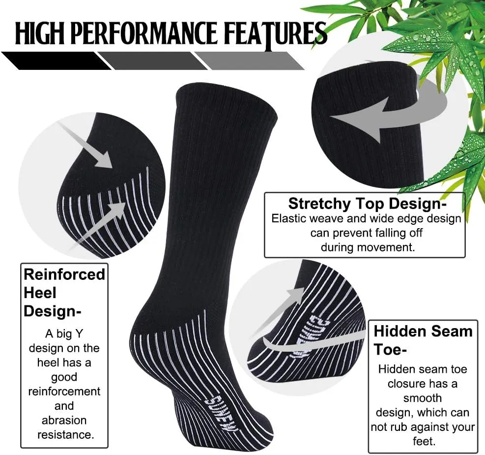 Sunew Viscose Bamboo Socks, Unisex Cushioned Comfortable Crew Workout Hiking Socks 6 Pairs