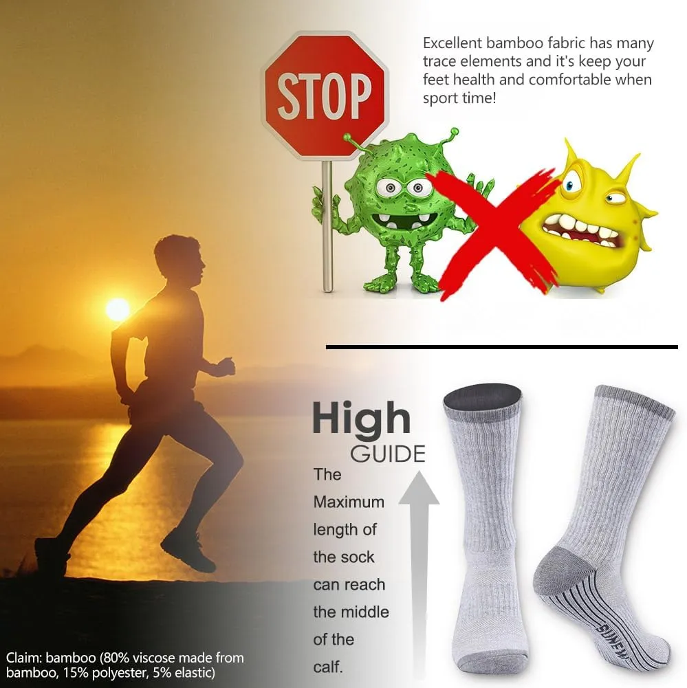 Sunew Viscose Bamboo Socks, Unisex Cushioned Comfortable Crew Workout Hiking Socks 6 Pairs