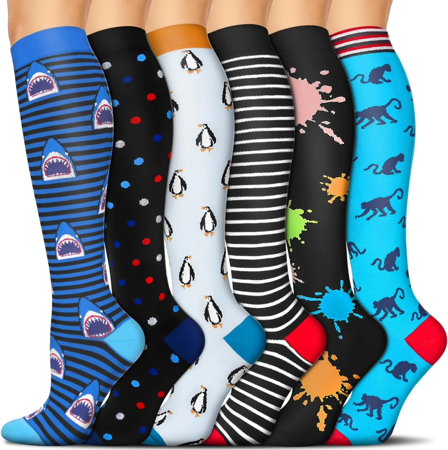 SunFeeling 6 Pairs Compression Socks for Women & Men Circulation - Best Support for Nurses,Running,Athletic,Sports