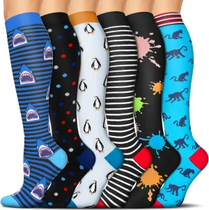 SunFeeling 6 Pairs Compression Socks for Women & Men Circulation - Best Support for Nurses,Running,Athletic,Sports