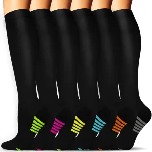 SunFeeling 6 Pairs Compression Socks for Women & Men Circulation - Best Support for Nurses,Running,Athletic,Sports
