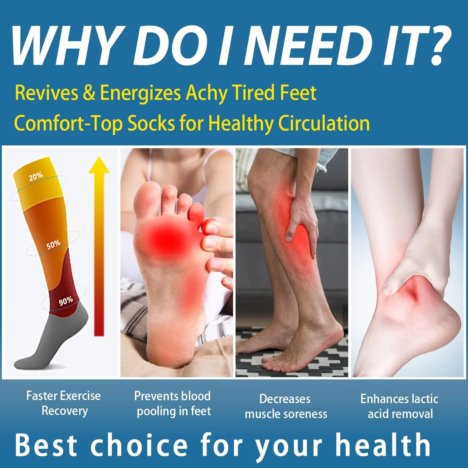 SunFeeling 6 Pairs Compression Socks for Women & Men Circulation - Best Support for Nurses,Running,Athletic,Sports