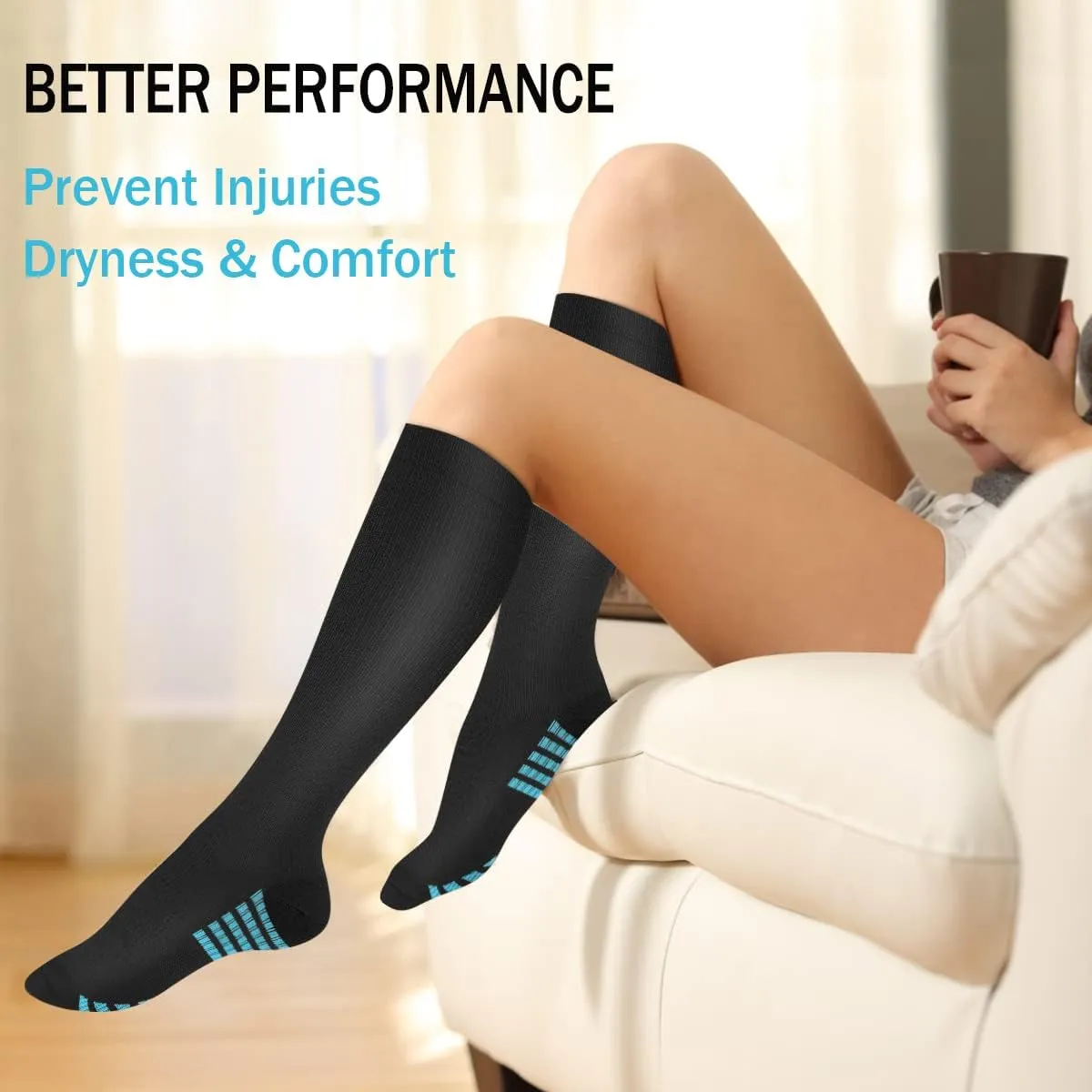 SunFeeling 6 Pairs Compression Socks for Women & Men Circulation - Best Support for Nurses,Running,Athletic,Sports