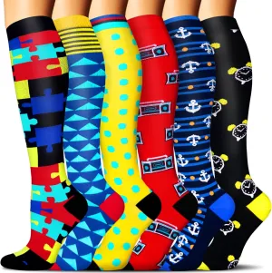 SunFeeling 6 Pairs Compression Socks for Women & Men Circulation - Best Support for Nurses,Running,Athletic,Sports