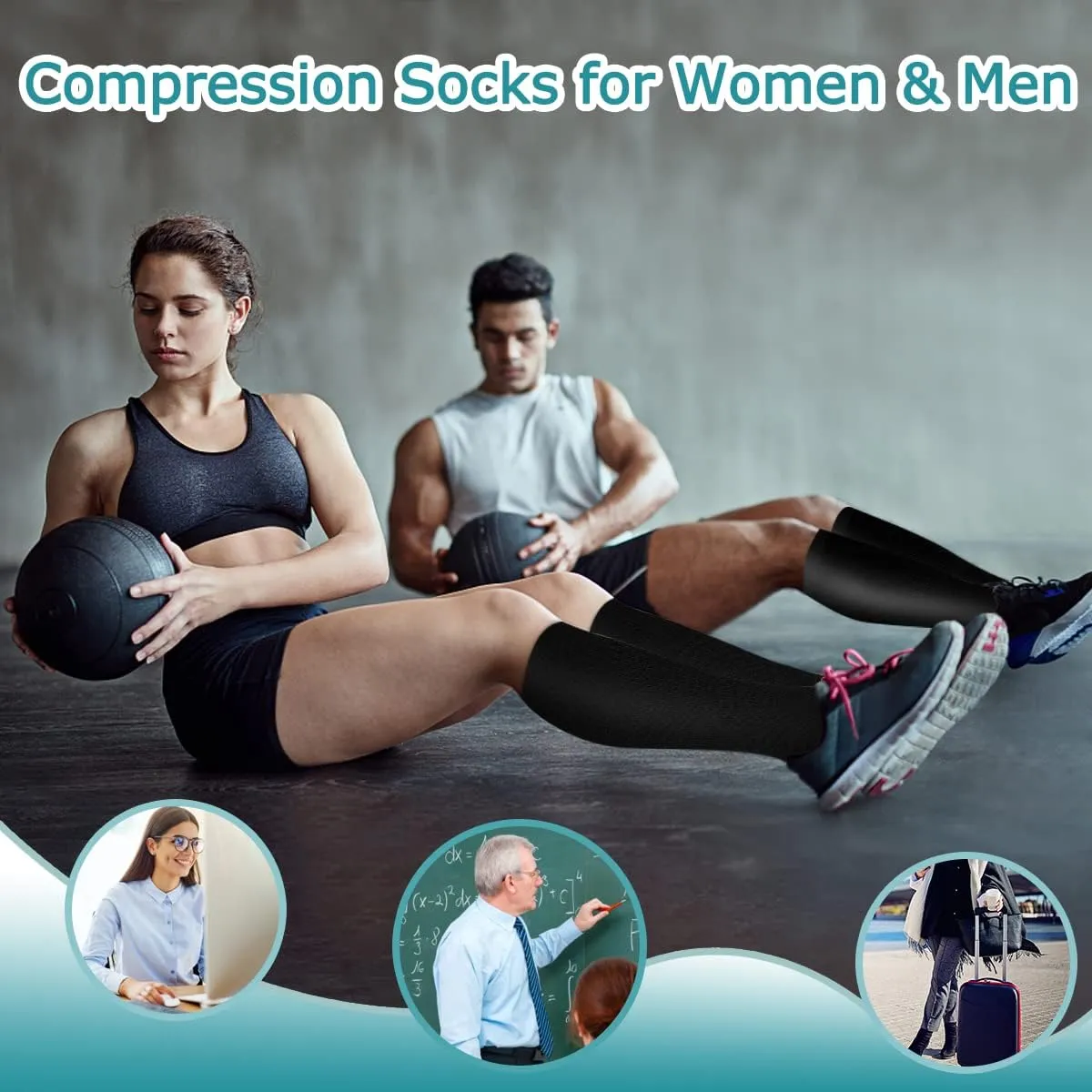 SunFeeling 6 Pairs Compression Socks for Women & Men Circulation - Best Support for Nurses,Running,Athletic,Sports