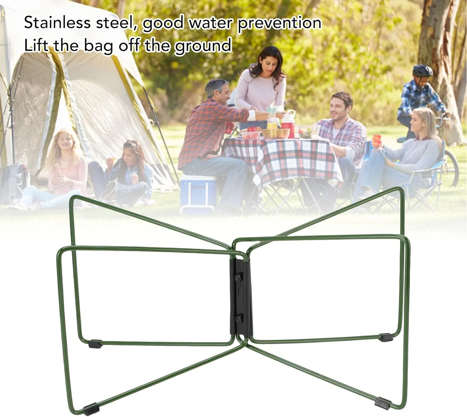 SUNGOOYUE Foldable Cooler Stand, Stainless Steel Camping Luggage Rack Fridge Ice Box Holder with Storage Bag for Outdoor Camping