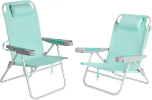 SUNNYFEEL Extra Wide 28" Folding Beach Chair 5 Position Lay Flat, Portable Camping Chair with Cup Holder for Outdoor/Lawn/Trip/Picnic, Lightweight Foldable Sand Chairs for Adults