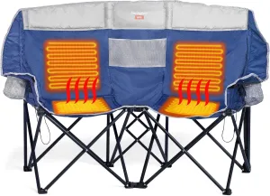 SUNNYFEEL Heated Double Camping Chair, Oversized Folding Loveseat Chair, Heavy Duty Portable/Foldable Lawn Chair for Beach/Outdoor/Travel/Picnic, Fold Up Camp Chairs for Adults 2 People
