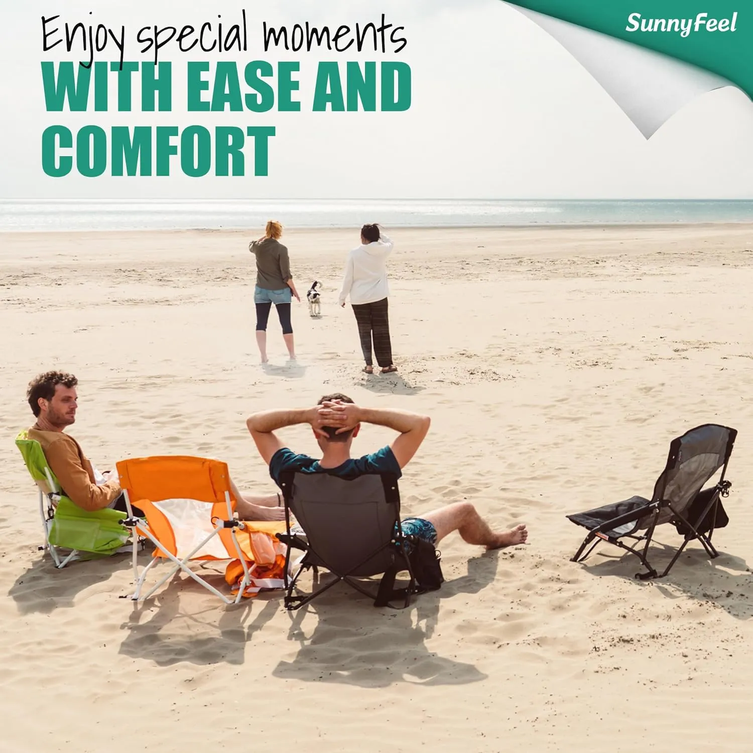 SUNNYFEEL Low Folding Beach Chair for Adults, Portable Lightweight Sling Beach Camping Chairs with Cup Holder, Armrest,Foldable Camp Lawn Chair for Outdoor Sand Concert Travel Sport Events,300LBS