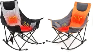 SUNNYFEEL Oversized Heated Camping Chair, Folding Rocking Camping Chairs with Luxury Padded Recliner,Carry Bag, 500 LBS Heavy Duty for Lawn/Outdoor/Picnic/Patio, Portable Rocker Camp Chair