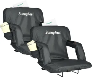 SUNNYFEEL Stadium Seats with Back Support Cushion Wide for Bleachers, Bleacher Chairs with Back and Cushion Padded Portable, Stadium Chairs with 5 Hidden Pockets (Black-2 Pack, Regular Wide 21.26'')