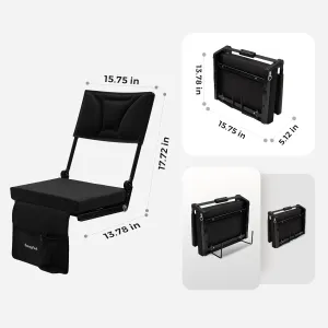 SUNNYFEEL Stadium Seats with Back Support Cushion Wide for Bleachers, Bleacher Chairs with Back and Cushion Padded Portable, Stadium Chairs with 5 Hidden Pockets (Black, Extra Wide 25.2'') (1, High)