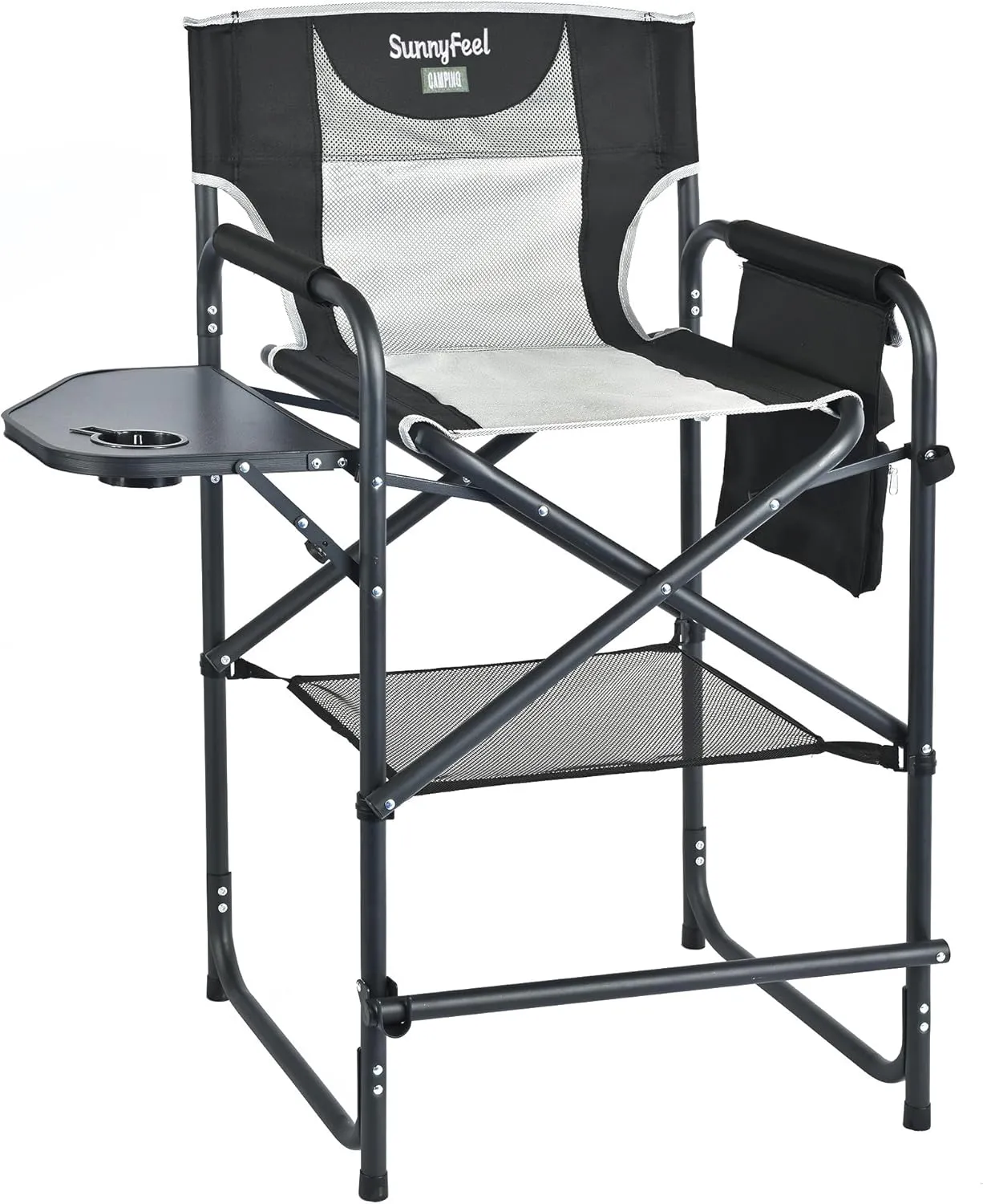SUNNYFEEL Tall Camping Directors Chair, Portable Folding Artist Makeup Chair with Side Table, Pocket, Footrest, Heavy Duty for Beach,Trip,Picnic,Concert Outdoor Foldable Camp Lawn Chairs
