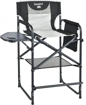 SUNNYFEEL Tall Camping Directors Chair, Portable Folding Artist Makeup Chair with Side Table, Pocket, Footrest, Heavy Duty for Beach,Trip,Picnic,Concert Outdoor Foldable Camp Lawn Chairs