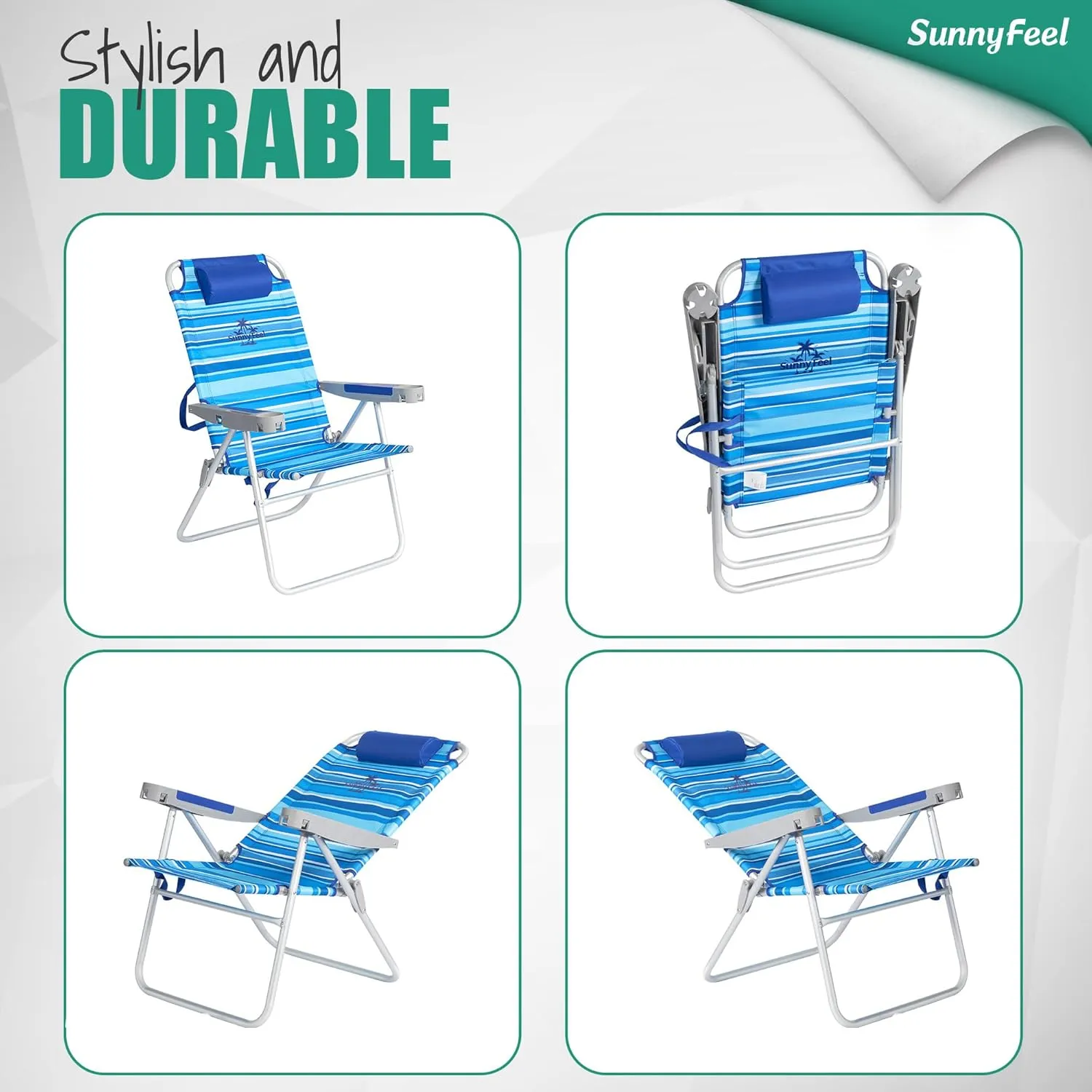 SUNNYFEEL Tall Folding Beach Chair Lightweight, Portable Sand Chair for Adults Heavy Duty 500 LBS with Cup Holders, Foldable High Camping Lawn Chairs for Camp/Outdoor/Picnic/Concert/Sports