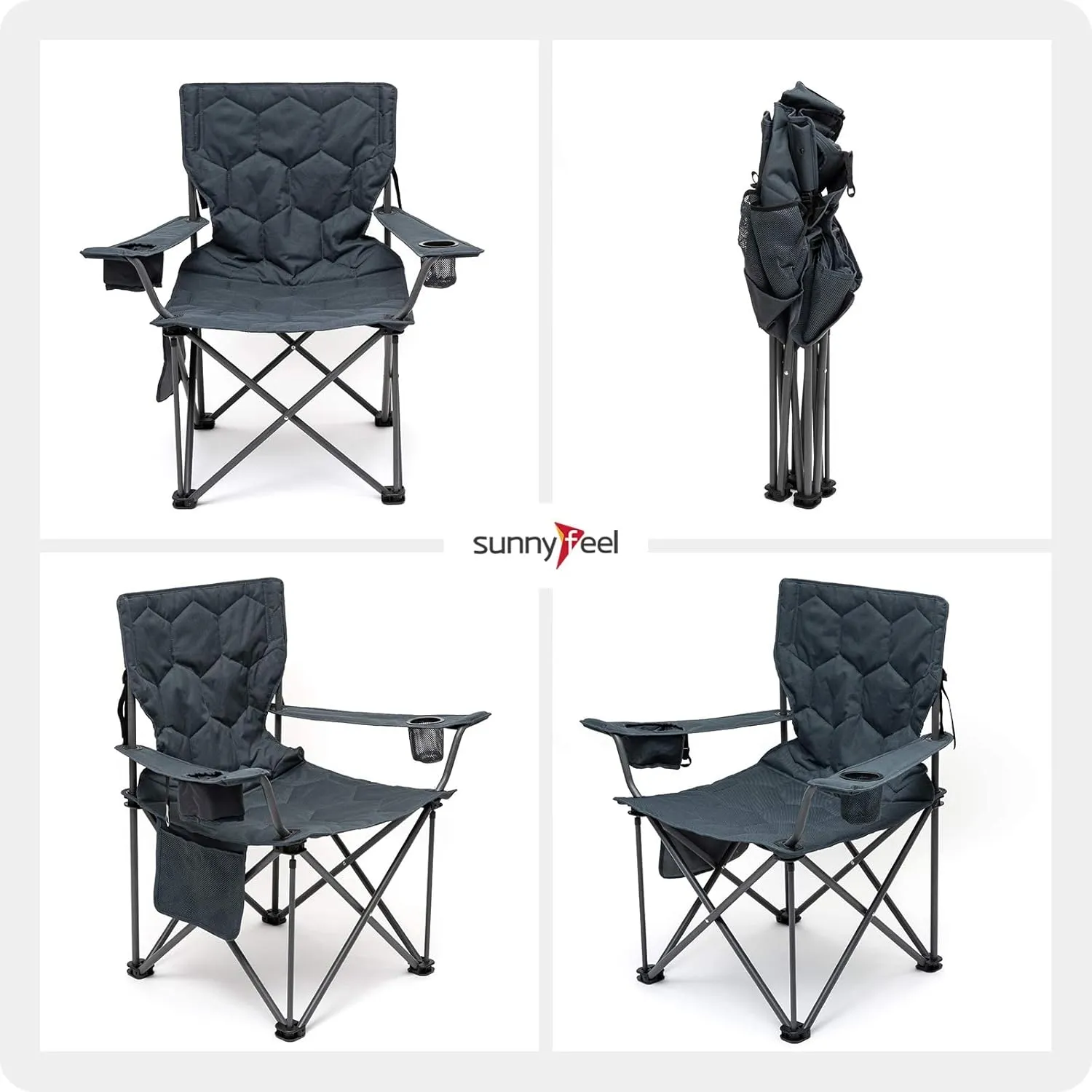 SUNNYFEEL XL Oversized Camping Chair, Folding Camp Chairs for Adults Heavy Duty Big Tall 500 LBS, Padded Portable Quad Arm Lawn Chair with Pocket for Outdoor/Picnic/Beach/Sports