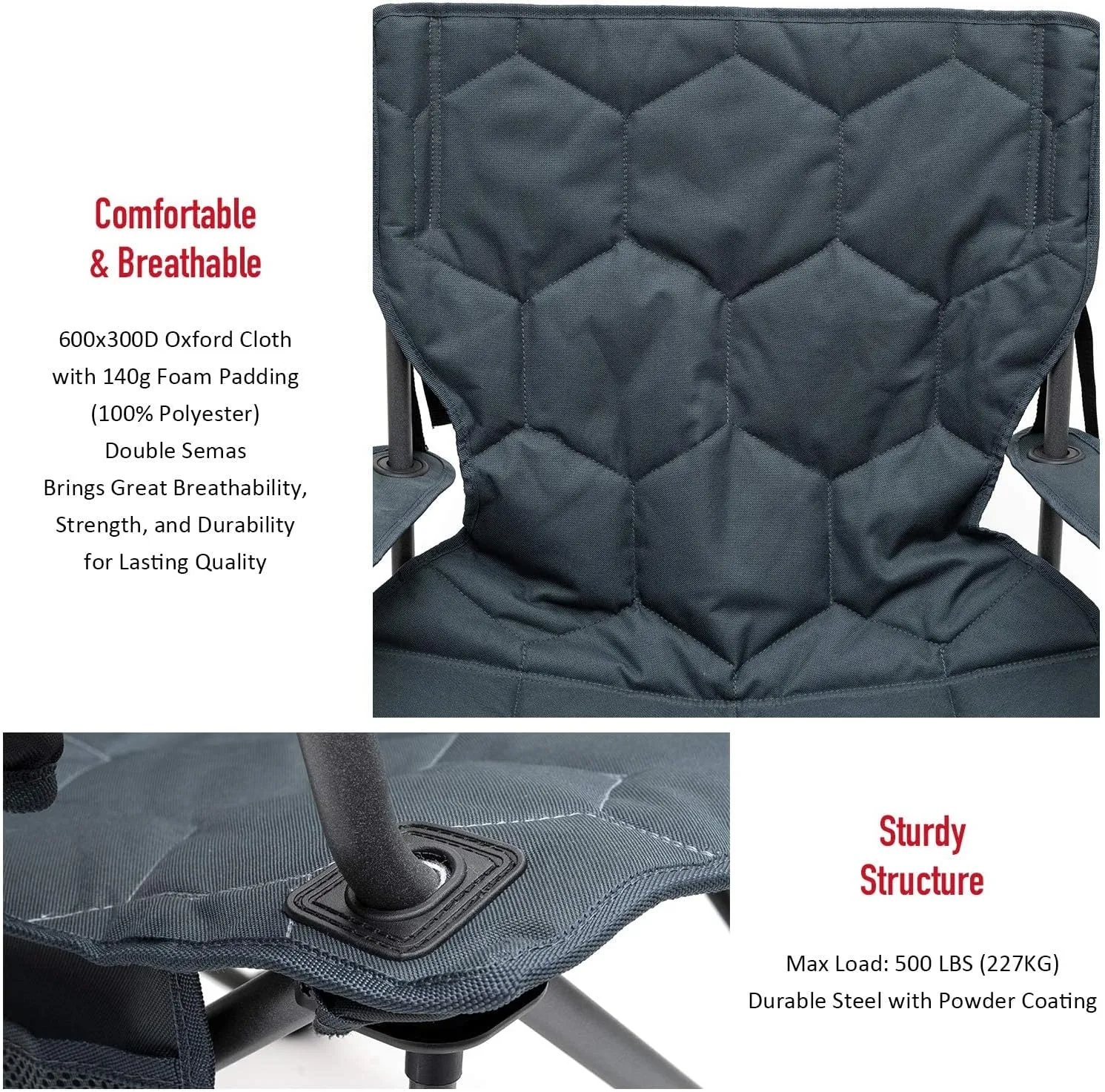 SUNNYFEEL XL Oversized Camping Chair, Folding Camp Chairs for Adults Heavy Duty Big Tall 500 LBS, Padded Portable Quad Arm Lawn Chair with Pocket for Outdoor/Picnic/Beach/Sports