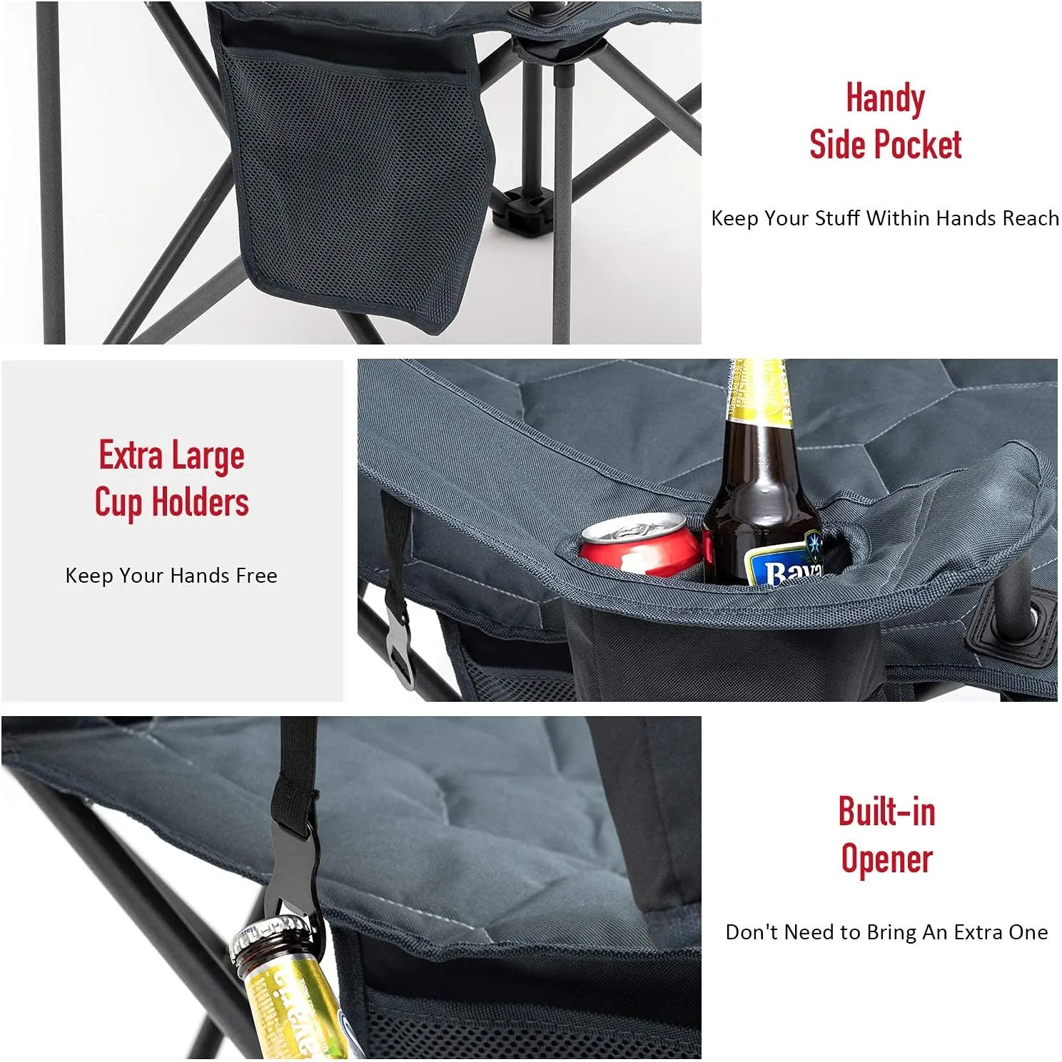 SUNNYFEEL XL Oversized Camping Chair, Folding Camp Chairs for Adults Heavy Duty Big Tall 500 LBS, Padded Portable Quad Arm Lawn Chair with Pocket for Outdoor/Picnic/Beach/Sports
