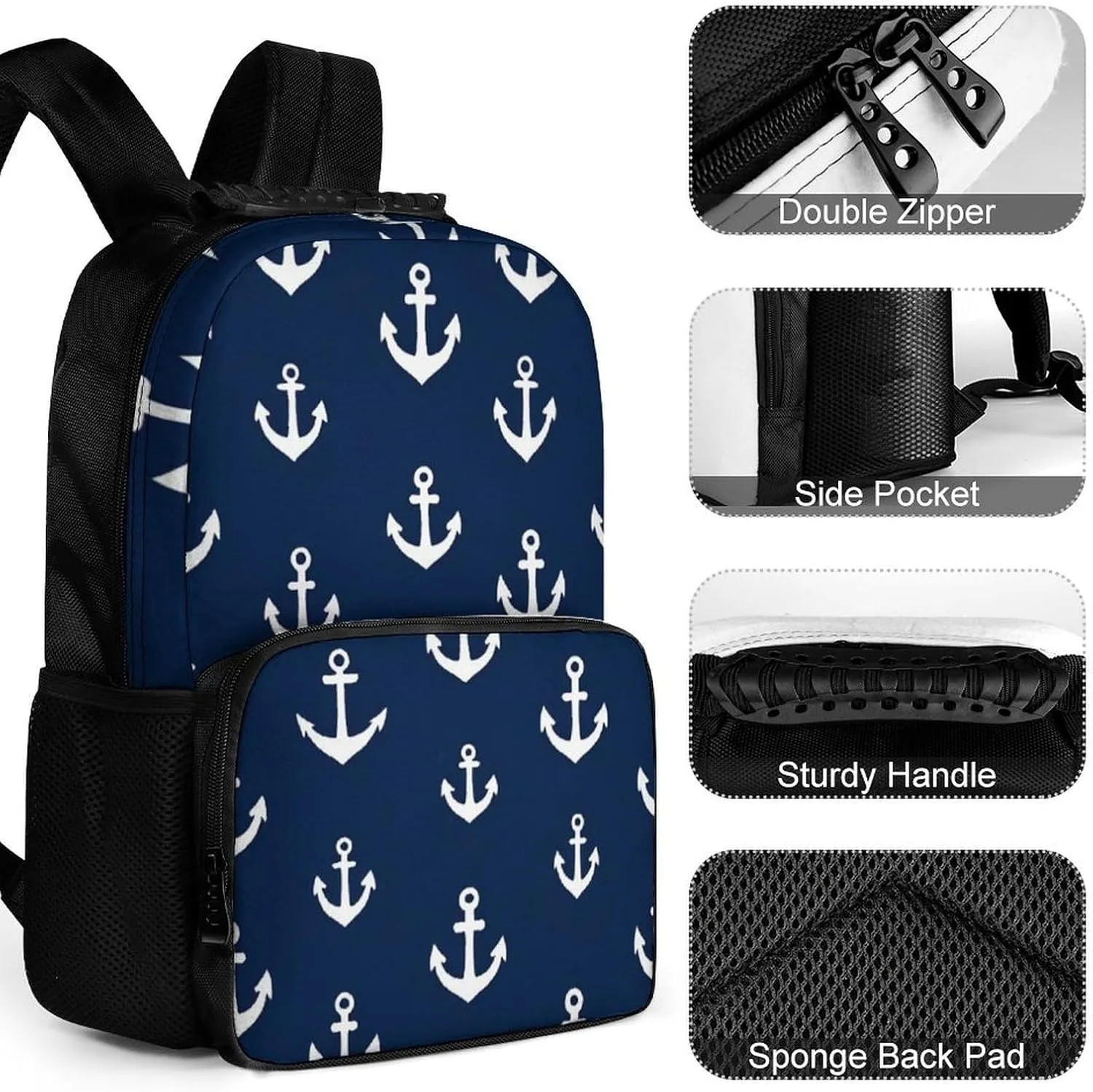 Supdreamc Men Women Lightweight Nautical Anchor Navy Backpack Large Capacity Carry On Bag With Padded Straps for Sports Work Walking Cycling