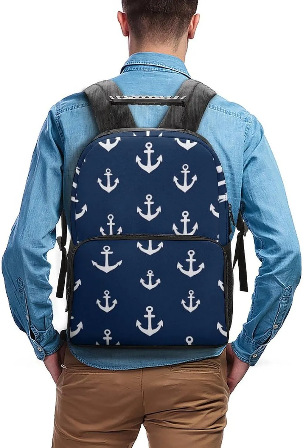 Supdreamc Men Women Lightweight Nautical Anchor Navy Backpack Large Capacity Carry On Bag With Padded Straps for Sports Work Walking Cycling