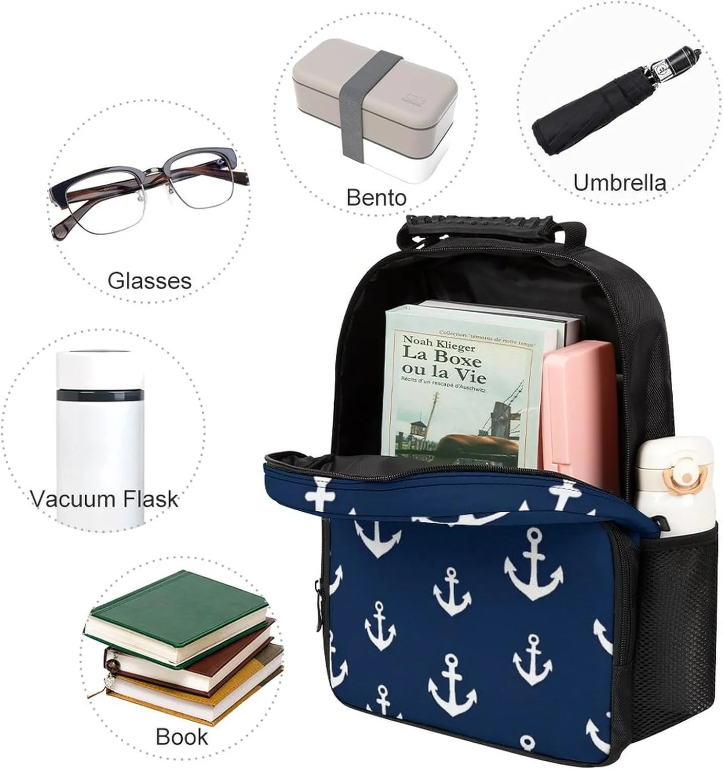Supdreamc Men Women Lightweight Nautical Anchor Navy Backpack Large Capacity Carry On Bag With Padded Straps for Sports Work Walking Cycling
