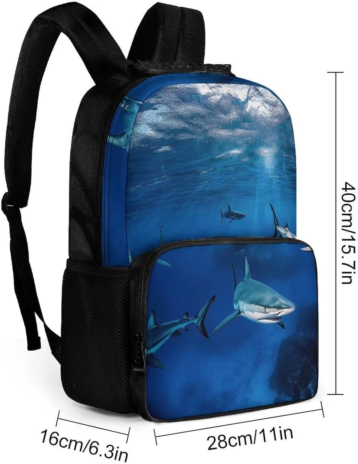 Supdreamc Men Women Polyester Blue Ocean Sea Shark Daypack Bookbag Big Capacity Shoulder Bag With Padded Straps for Climbing Travel Walking Cycling