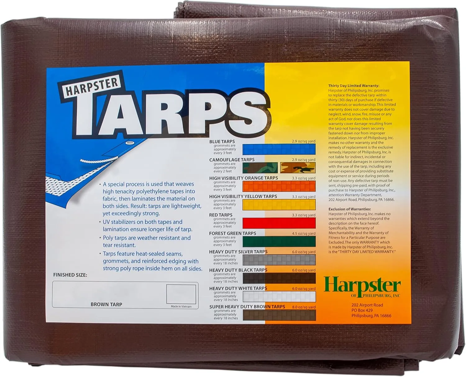 Super Heavy Duty Brown Tarp 8 OZ., 12'x30'