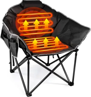 Suteck Heated Camping Chair, Oversized Outdoor Portable Heated Folding Chairs with 12V 20,000mAh Power Bank, Heated Foldable Chair Seat, Heating Chair for Outdoor Sports Camping Patio