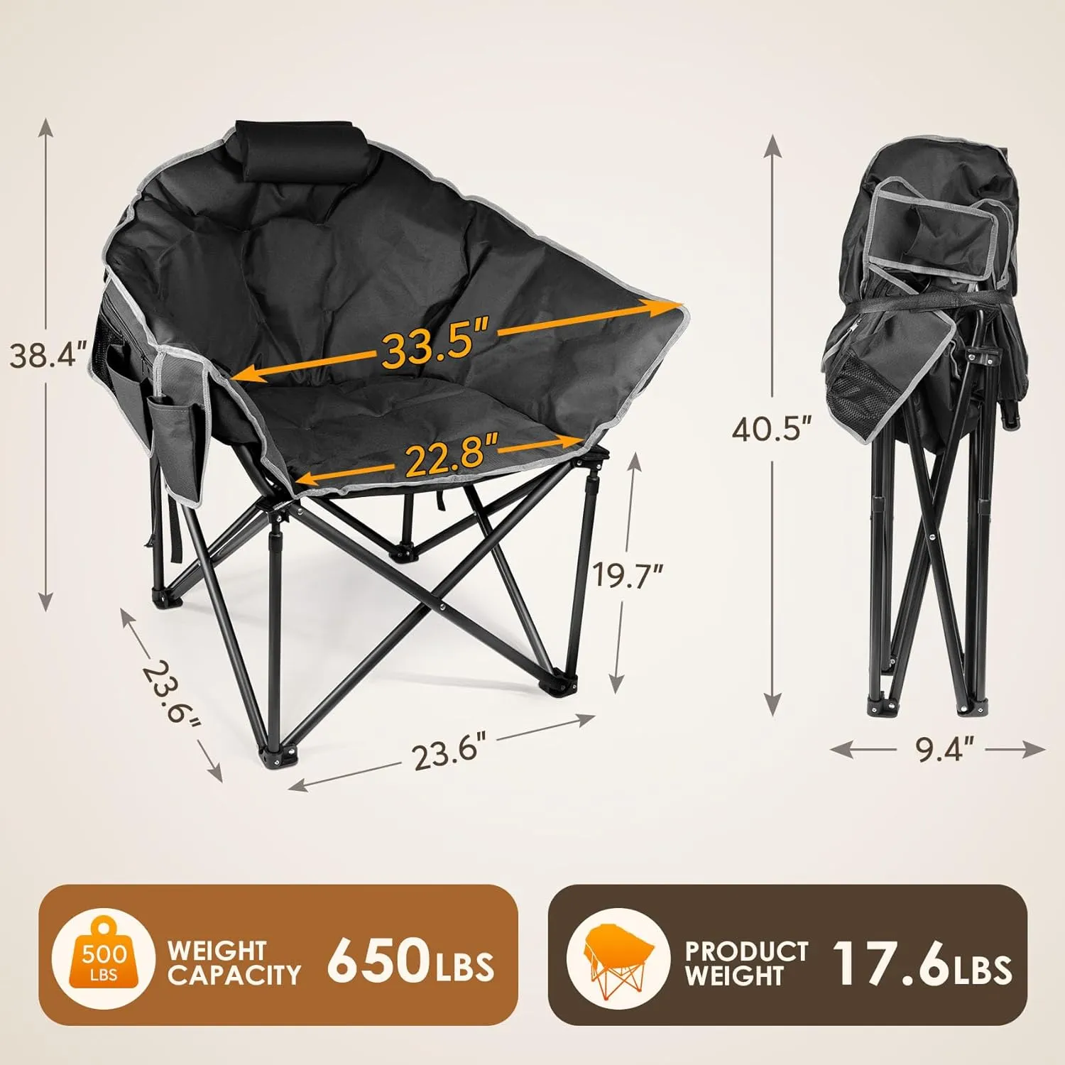 Suteck Heated Camping Chair, Oversized Outdoor Portable Heated Folding Chairs with 12V 20,000mAh Power Bank, Heated Foldable Chair Seat, Heating Chair for Outdoor Sports Camping Patio