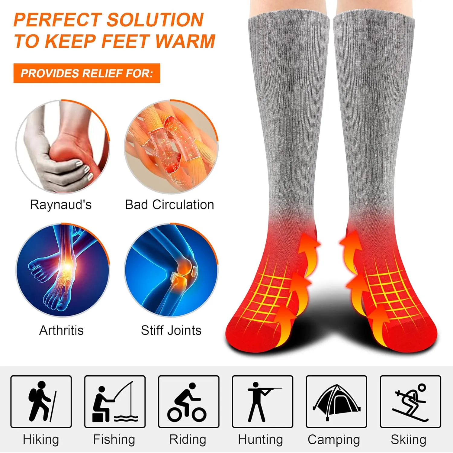 SVPRO Electric Heated Socks Men Women Rechargeable Heating Socks Washable Battery Thermal Foot Warmer Socks Winter Warm Socks