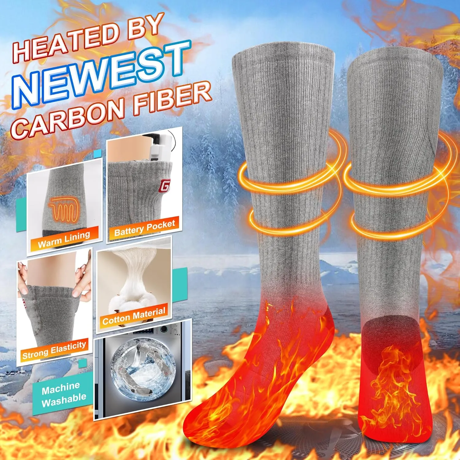 SVPRO Electric Heated Socks Men Women Rechargeable Heating Socks Washable Battery Thermal Foot Warmer Socks Winter Warm Socks