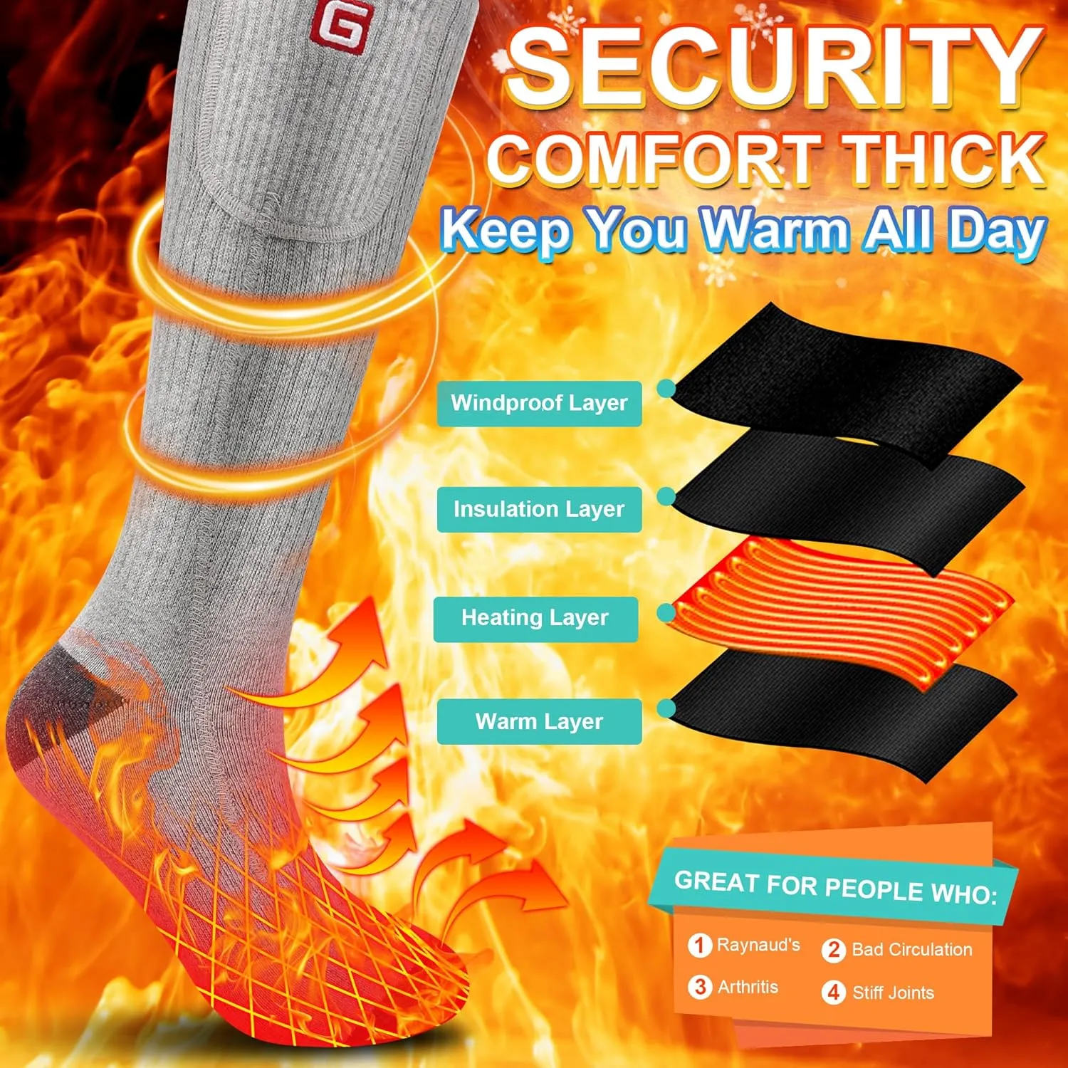 SVPRO Electric Heated Socks Men Women Rechargeable Heating Socks Washable Battery Thermal Foot Warmer Socks Winter Warm Socks