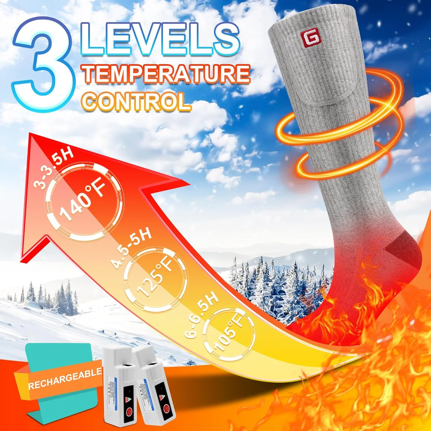 SVPRO Electric Heated Socks Men Women Rechargeable Heating Socks Washable Battery Thermal Foot Warmer Socks Winter Warm Socks