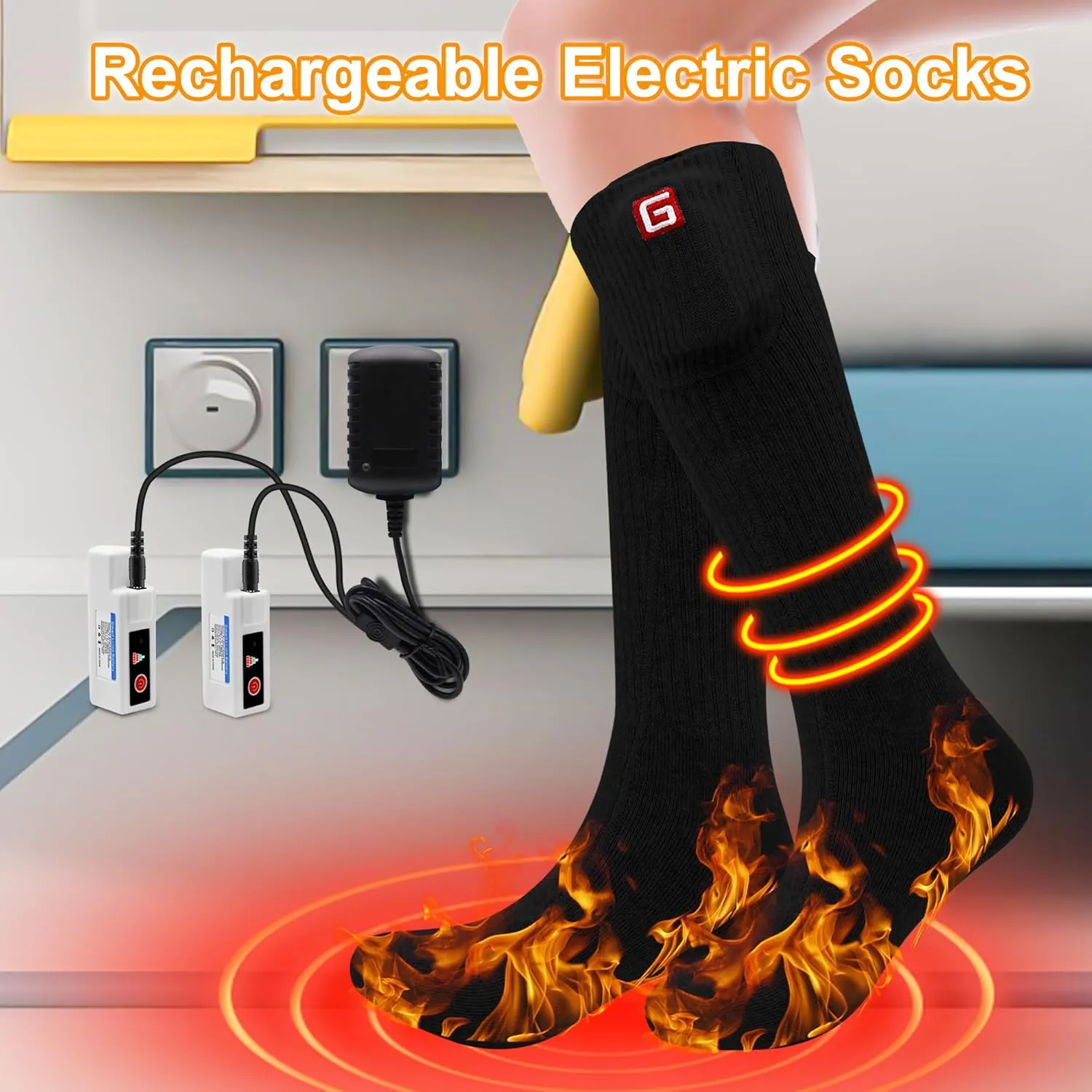 SVPRO Rechargeable Heated Socks for Men Women Electric Battery Operated Heated Socks 3 Heat Settings Warm Winter Socks for Sport Outdoor Indoor Thermal Foot Warmers