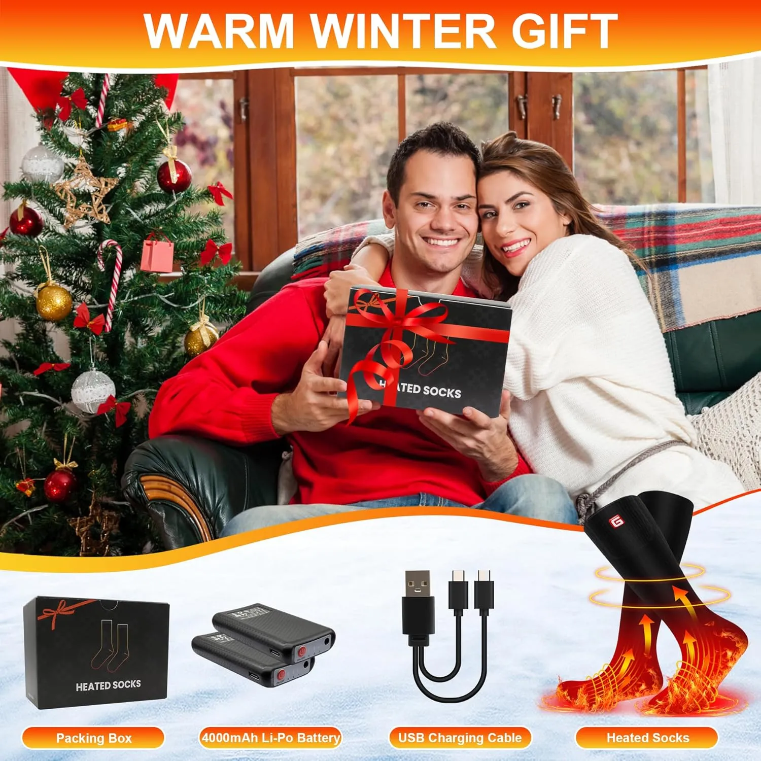 SVPRO Rechargeable Heating Socks Battery Operated Socks Heated for Women Men,Electric Heated Socks with 3 Heating Settings Outdoor Riding Camping Hiking Skiing Motorcycle Winter Electric Warm Socks