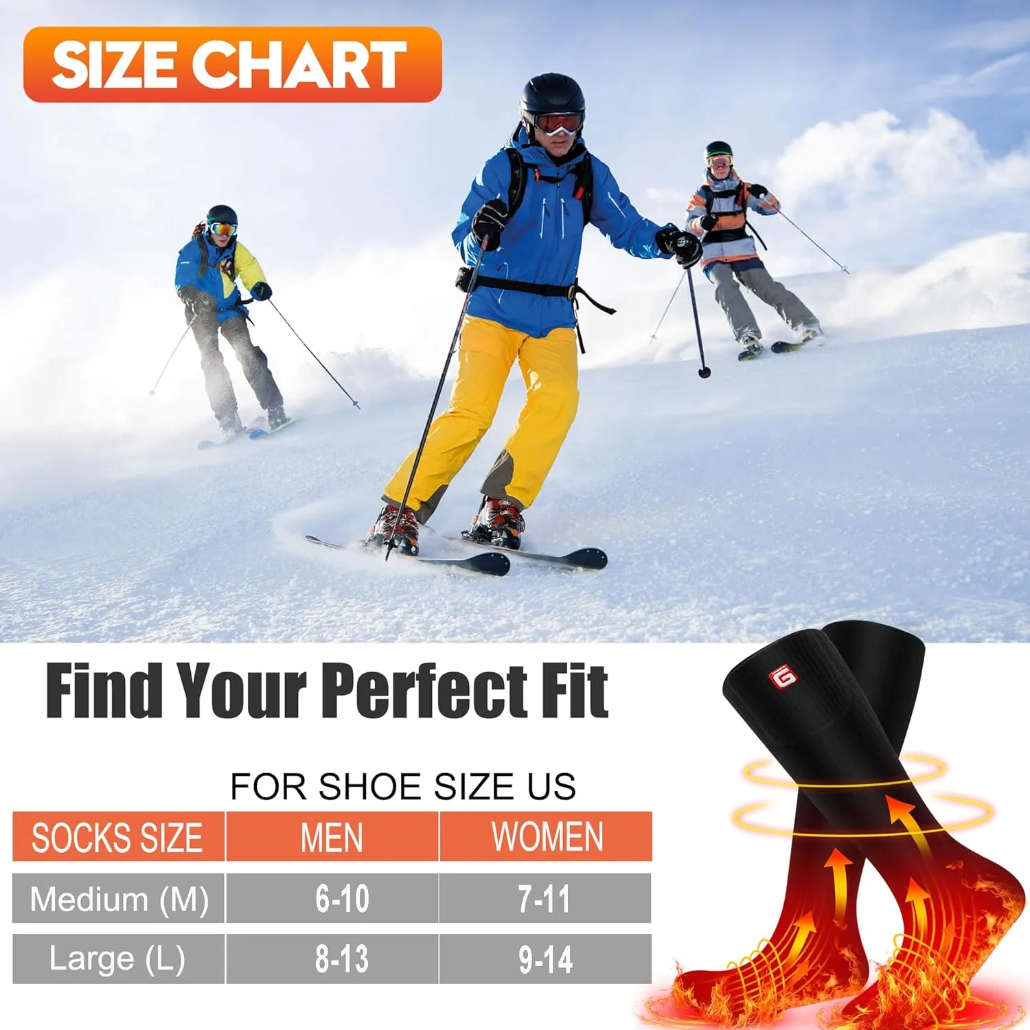 SVPRO Rechargeable Heating Socks Battery Operated Socks Heated for Women Men,Electric Heated Socks with 3 Heating Settings Outdoor Riding Camping Hiking Skiing Motorcycle Winter Electric Warm Socks