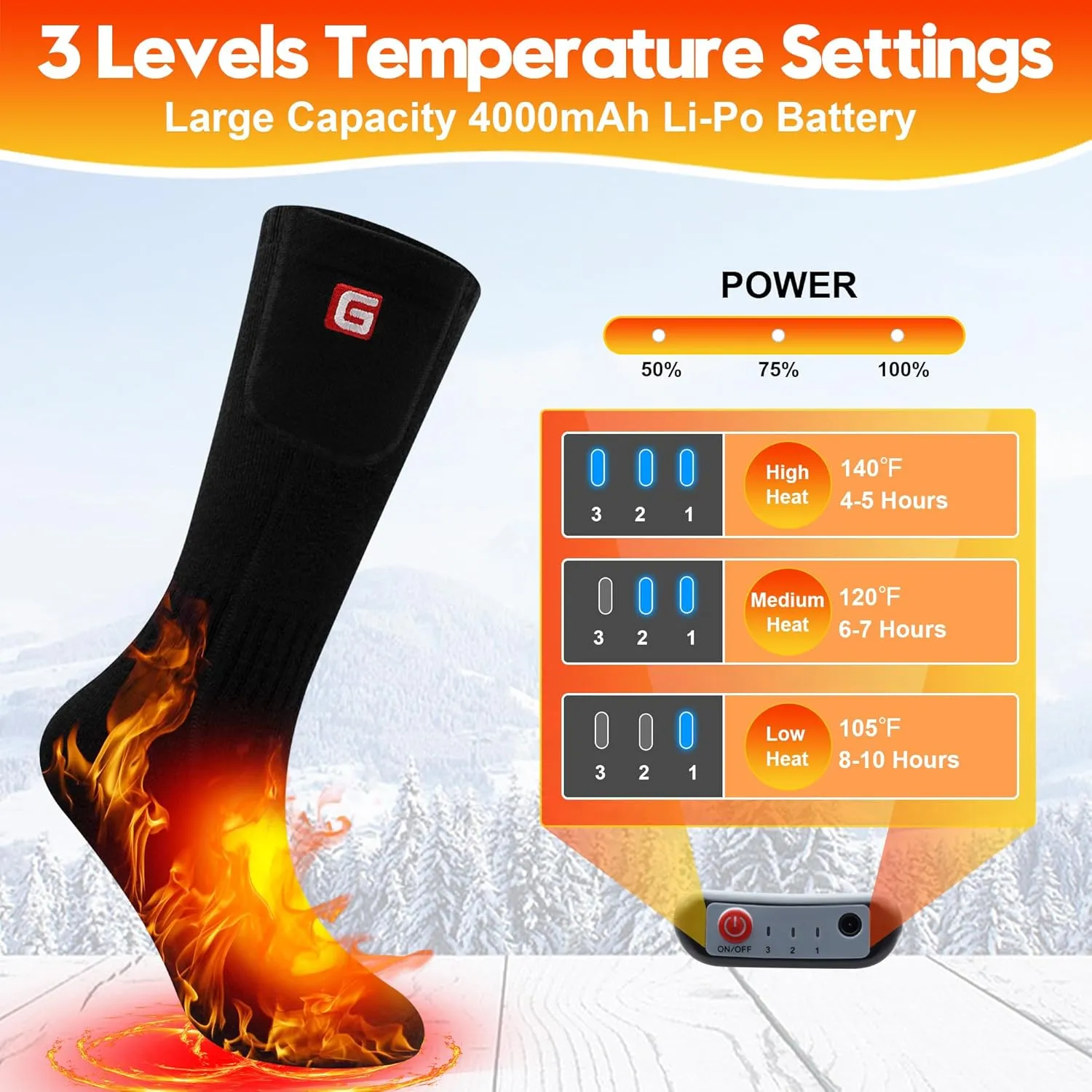 SVPRO Rechargeable Heating Socks Battery Operated Socks Heated for Women Men,Electric Heated Socks with 3 Heating Settings Outdoor Riding Camping Hiking Skiing Motorcycle Winter Electric Warm Socks