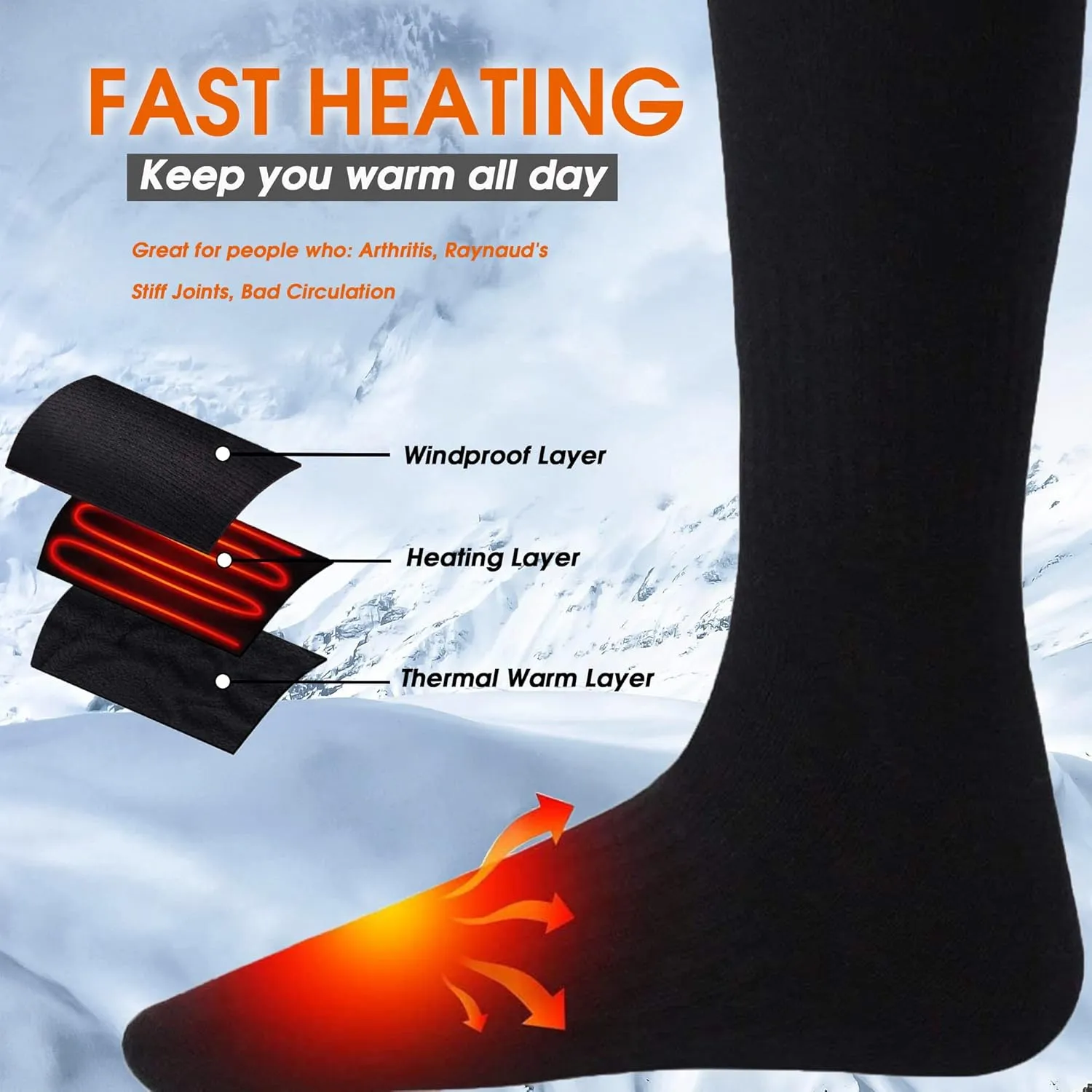 SVPRO Rechargeable Heating Socks Battery Operated Socks Heated for Women Men,Electric Heated Socks with 3 Heating Settings Outdoor Riding Camping Hiking Skiing Motorcycle Winter Electric Warm Socks